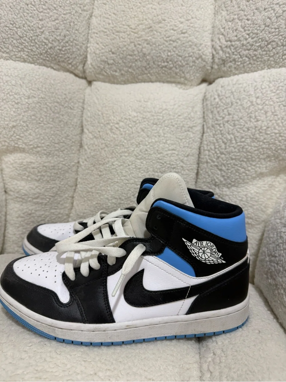Jordan High-Top Sneakers in White, Black & Blue